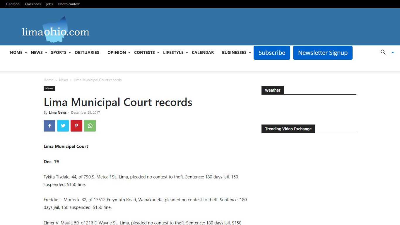 Lima Municipal Court records - The Lima News